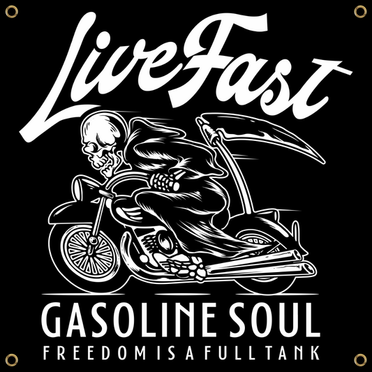 GASOLINE SOUL LIVE FAST REAPER RIDER BANNER