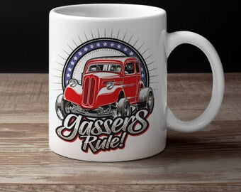 GASSERS RULE RED, WHITE AND BLUE COFFEE CUP